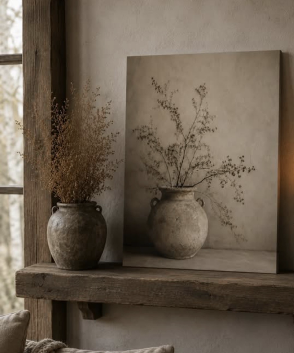 Houten paneel pot met takken - 30x40cm