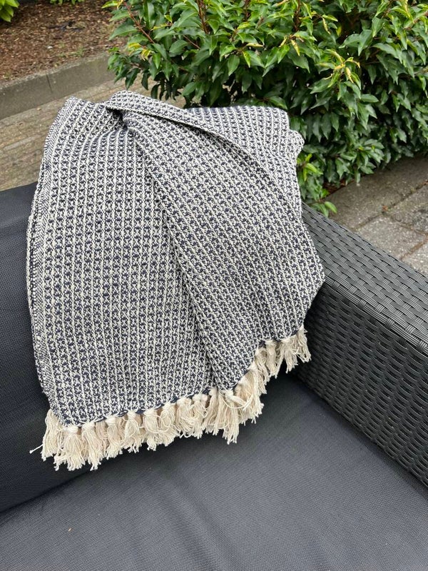 Plaid, recycled cotton, donkerblauw/naturel
