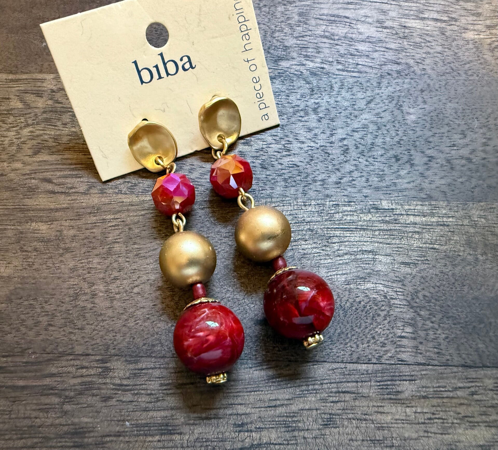 BIBA lange oorbellen goud/burgundy