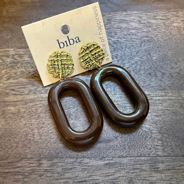 BIBA oorstekers donker bruin met goud
