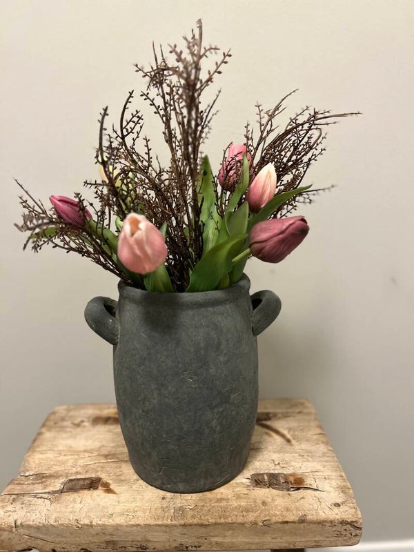 Grijze pot/vaas met 2 oren