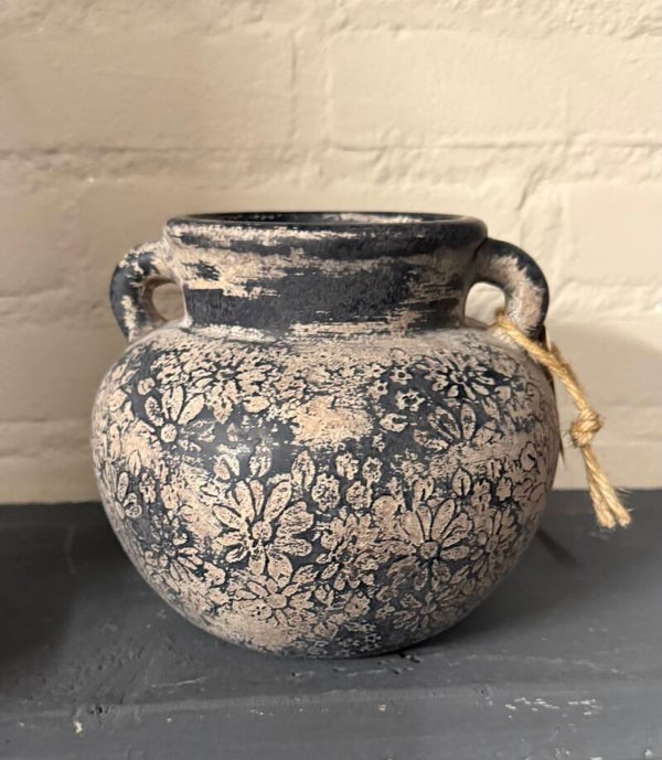 Kruik met 2 oren  zwart/grijs keramiek - Clayre & Eef