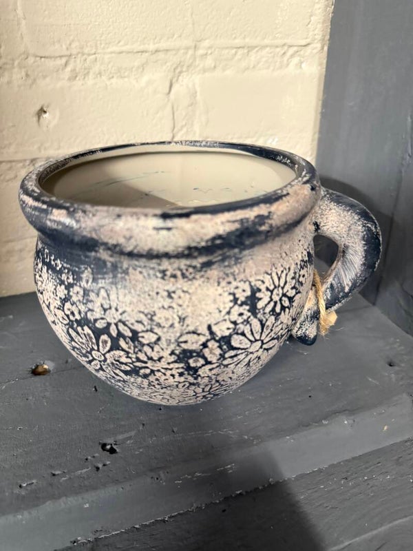 Pot met 1 oor in zwart met grijs van Clayre & Eef