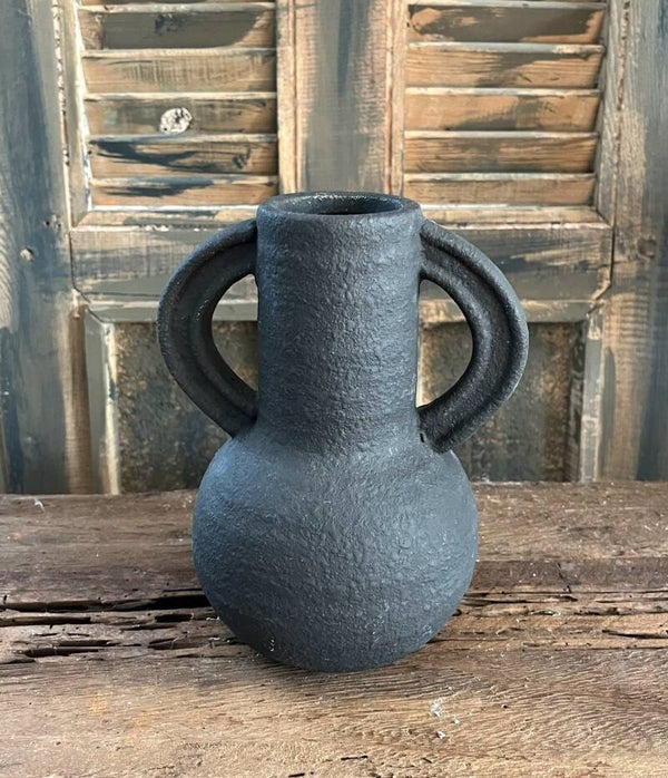 Zwart kruikje met 2 oren H19cm