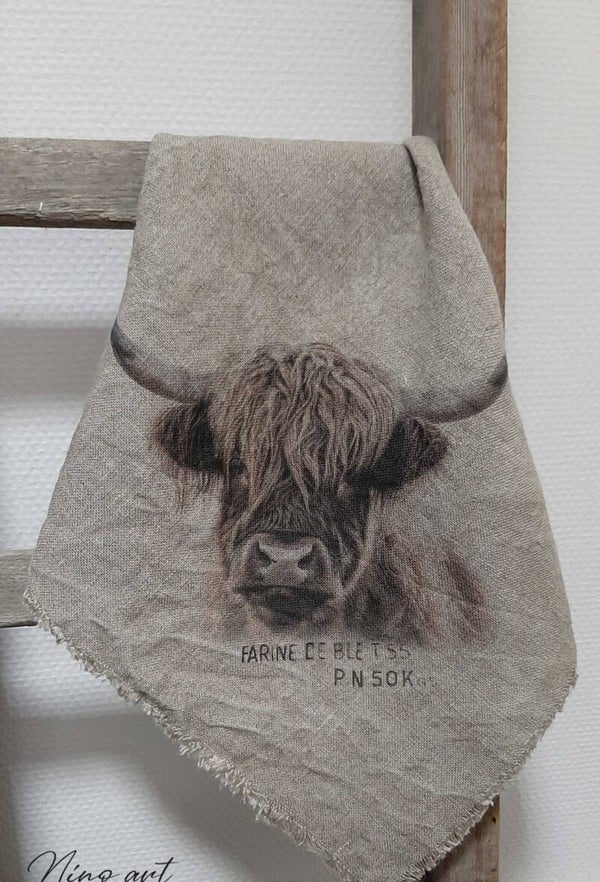 NEW shabby doek, 45x45cm, hooglander donker gekleurd