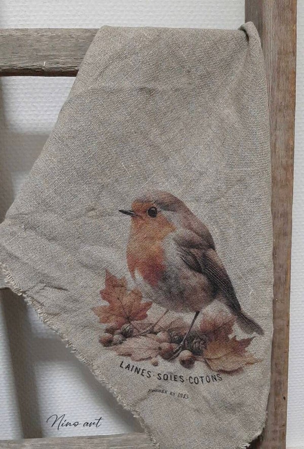Shabby doek, 45x45cm, roodborstje herfst, gekleurd