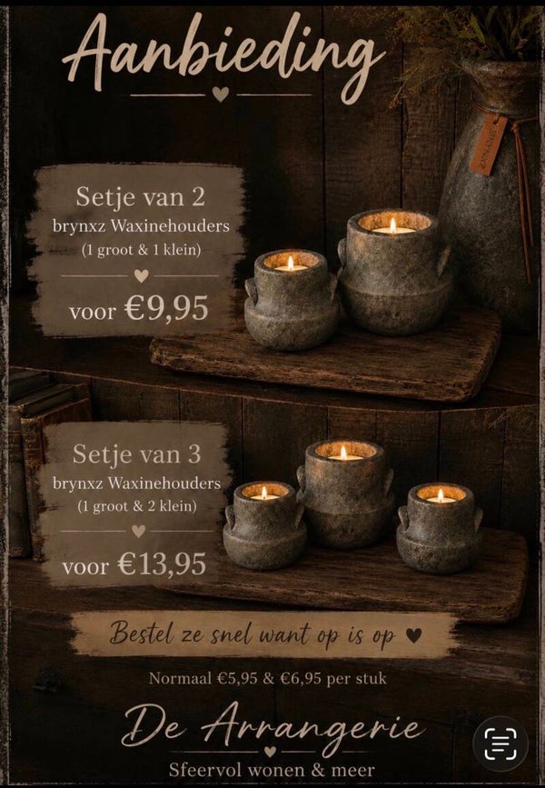 Brynxz waxine houders 2 maten of setjes - Maj Brown