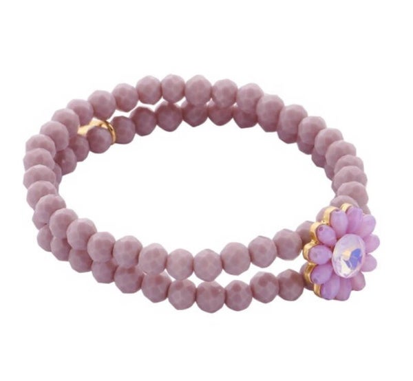 BIBA bloemen armband elastiek - lila