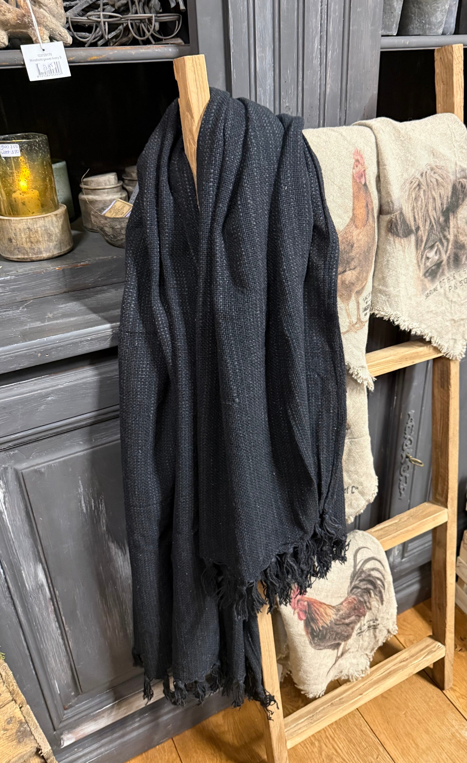 Zwarte plaid, grof geweven, 130x160cm