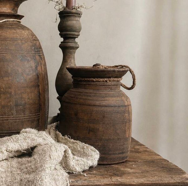 A1 Oude Nepalese pot met deksel M - 18x13cm
