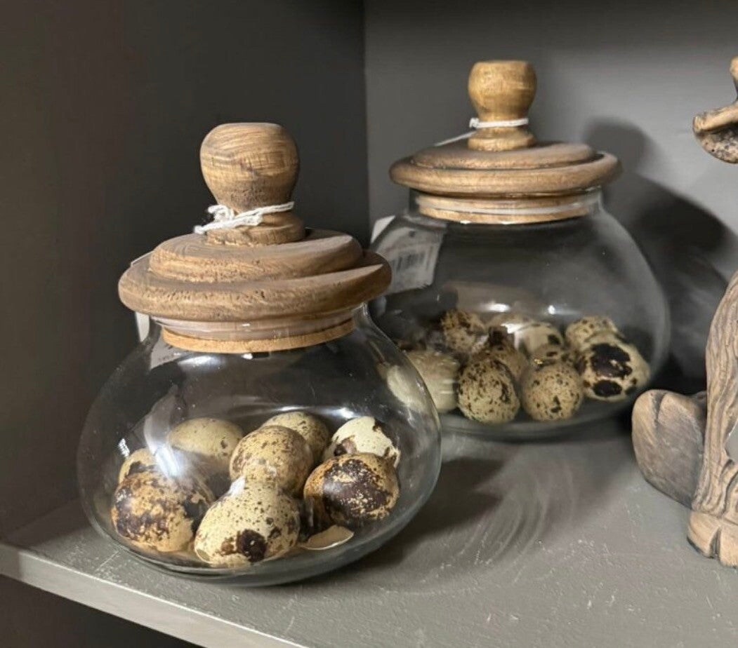 Glazen potje met houten deksel in 2 maten