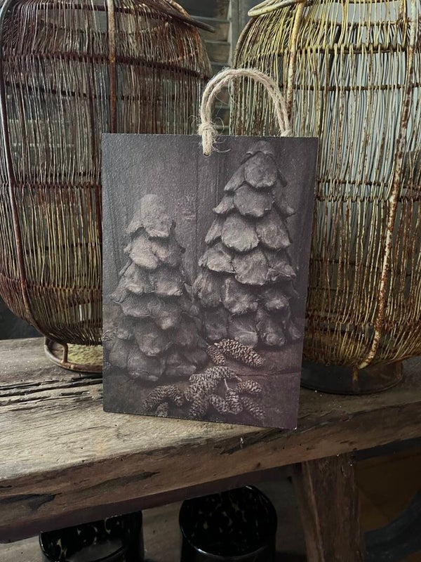 Deco kerst bordje 21x15cm grijze boompjes