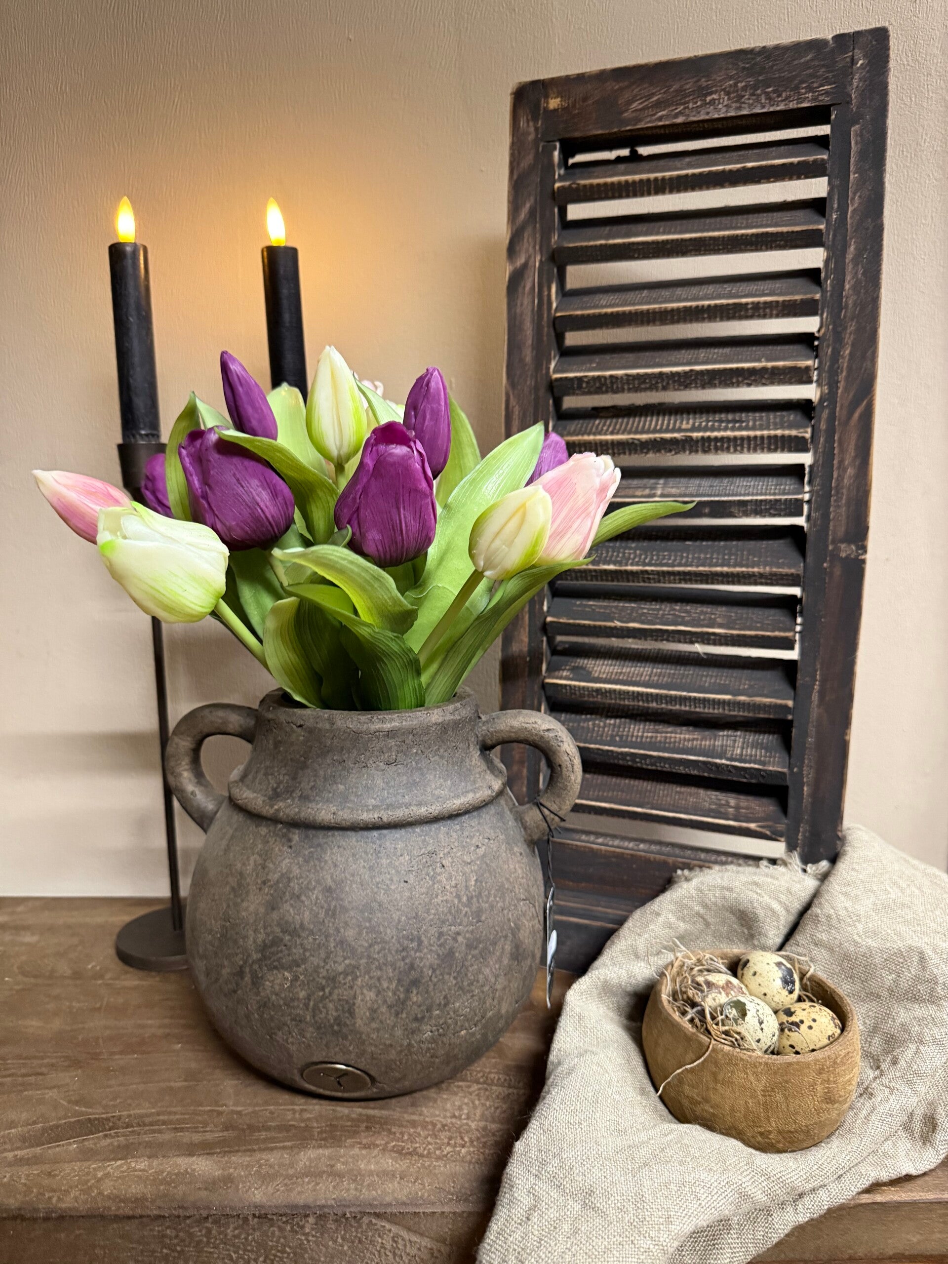 Tulpen, 7 stelen, 30cm, mix paars/roze tinten en wit