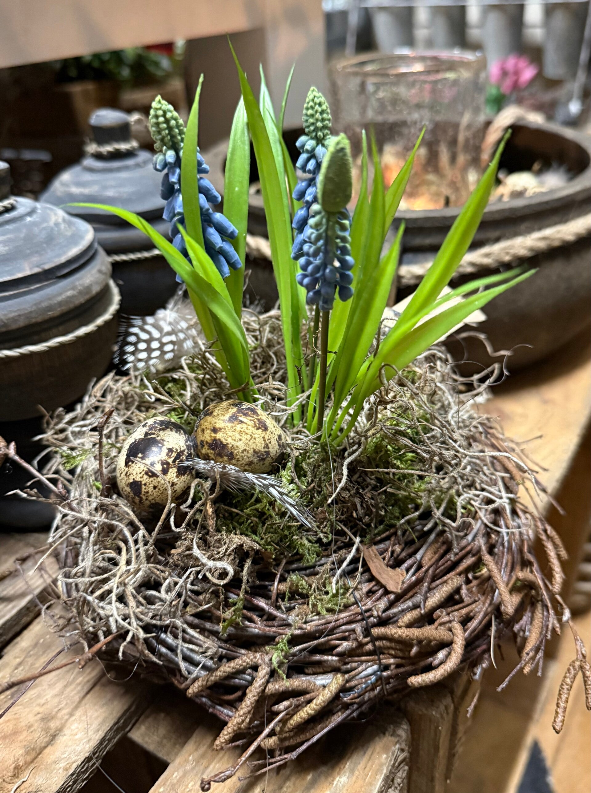 Vers gebonden nestje met kunst druifjes - div kleuren