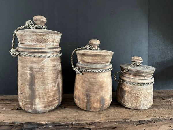 Houten potten met deksel | licht bruin S-M-L