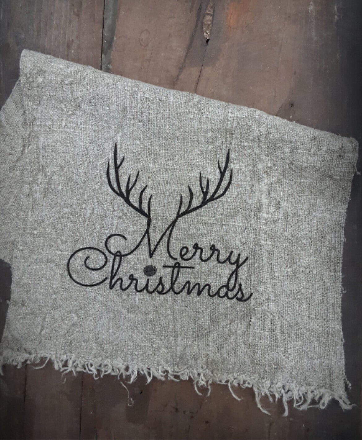Shabby doek Merry christmas gewei 30x45cm