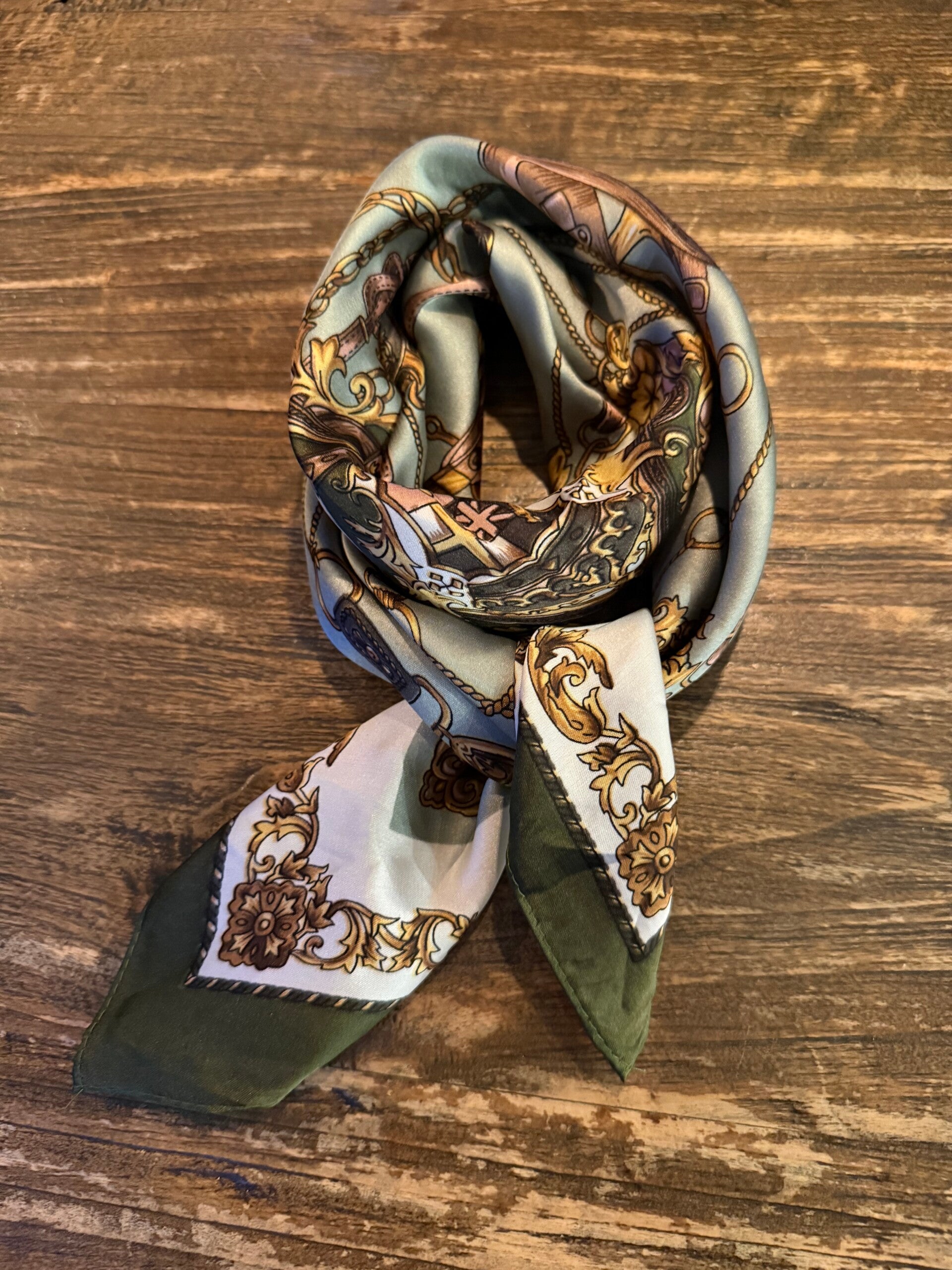 Sjaaltje Hermes print groen-bruin 70x70cm