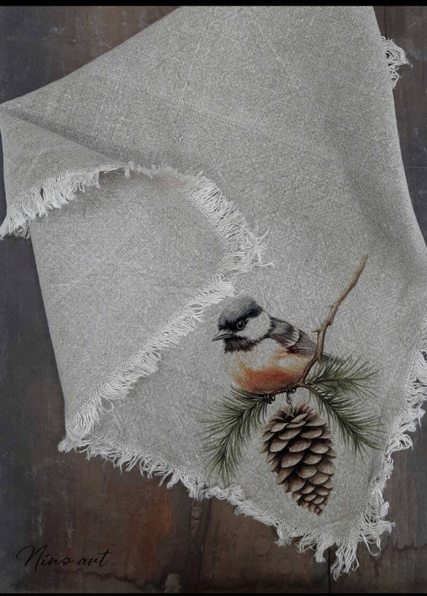 NEW Shabby doek winter roodborstje 45x45cm