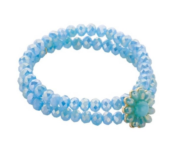BIBA bloemen armband elastiek - licht blauw