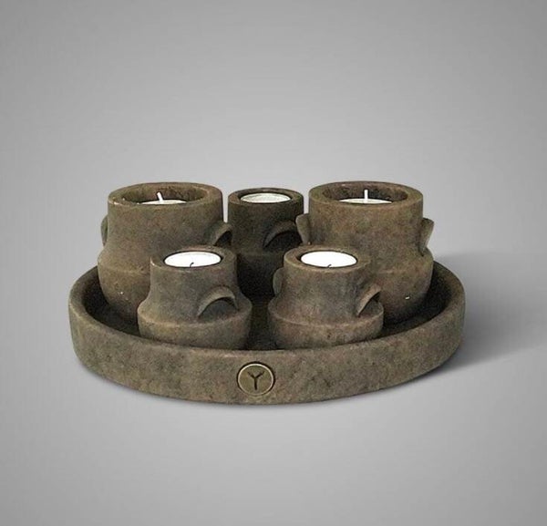 Brynxz set of 5 tealightcups on a Plate - Maj Brown
