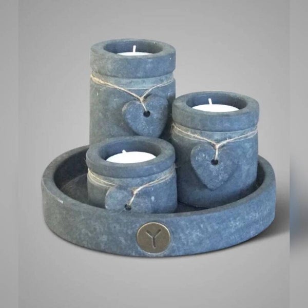 Brynxz set  plate met 3 waxinehouders met hartje