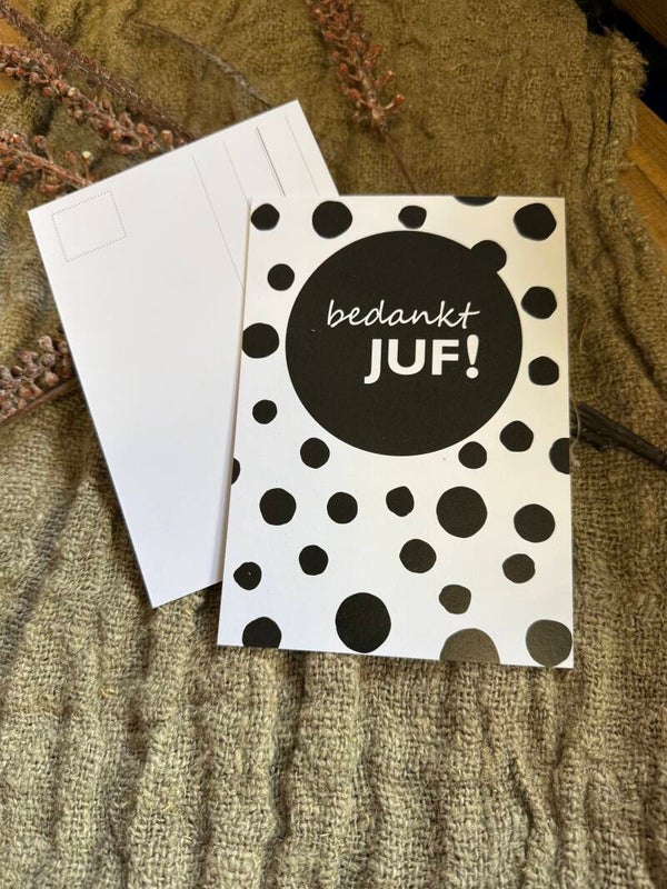 Kaart “Bedankt Juf” in zwart wit