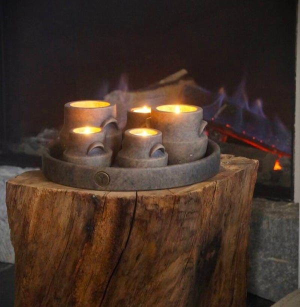 Brynxz set of 5 tealightcups on a Plate - Maj Brown