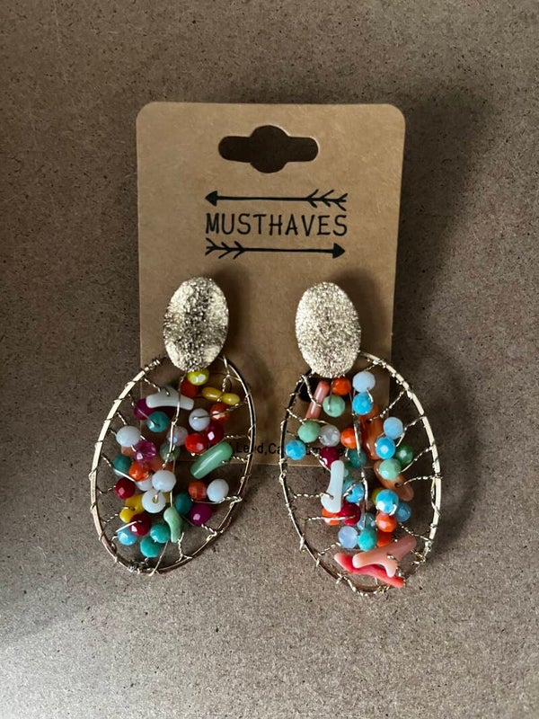 Oorbellen goudkleurig met multi colour
