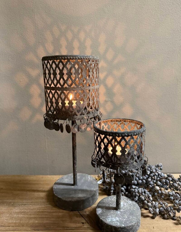 Muntjes waxine houder in 2 maten - Old Grey