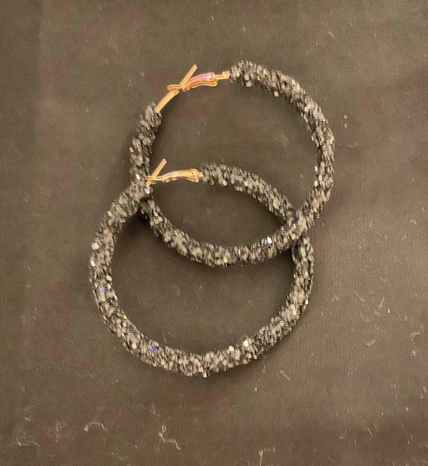 Black Graphite Crystal Hoop Earrings