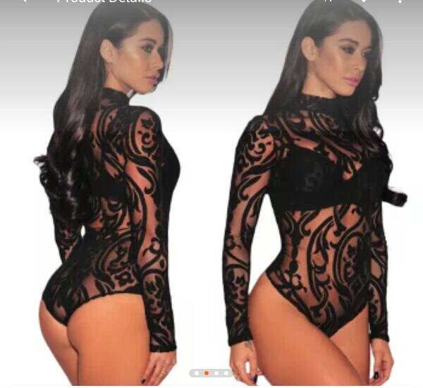 Black Sheer & Mesh Black Body Suit