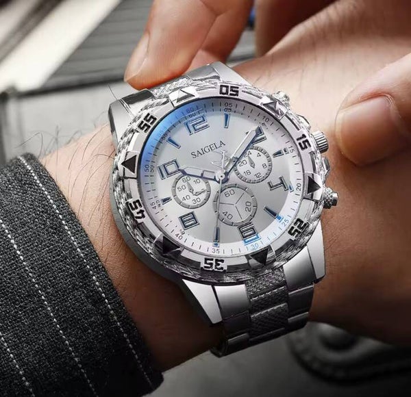 Saigela Stainless Steel on Silver Face Mens Watch