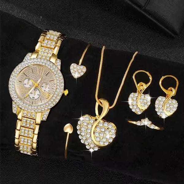 Women's Gold Quartz Watch Set