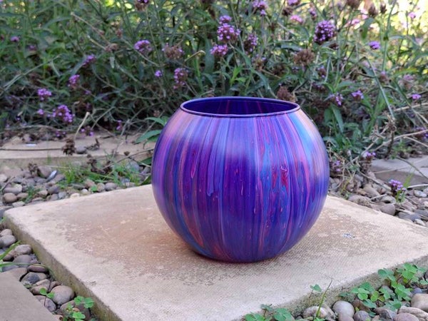 Stunning abstract painted round glass goldfish vase