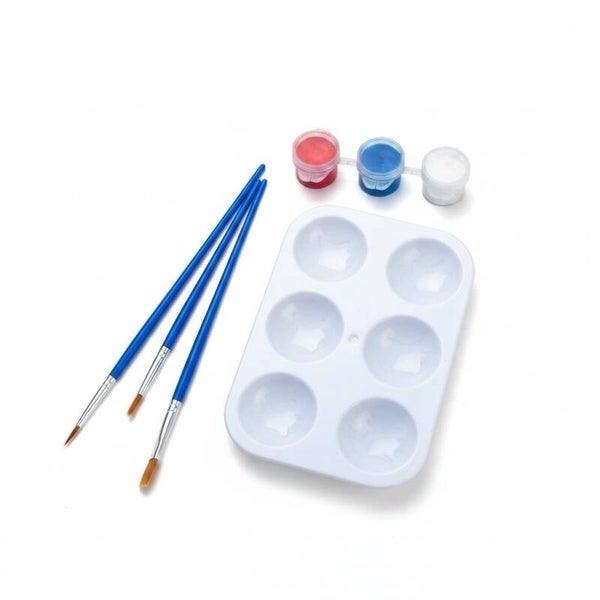 Children's Acrylic Paint Set: Palette, Brushes, Red White Blue (12.5 x 8.7cm)