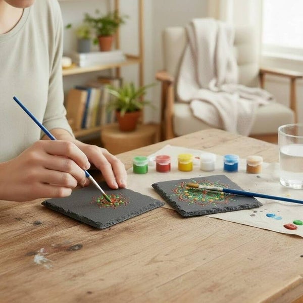 Paint your own slate coasters x 2 arylic art craft set. Hours of creativity ideal for childen and adults.  NEW