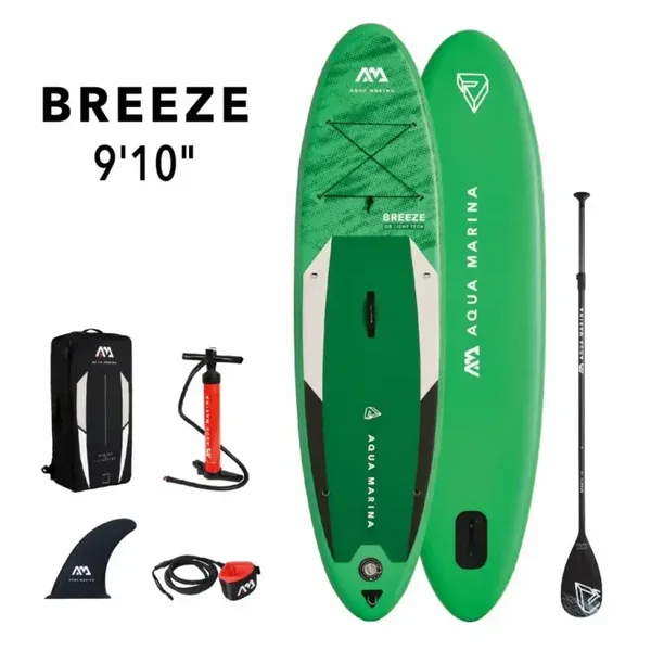 Aqua Marina All-Around SUP Board BREEZE 300x76cm mit Reißverschlussrucksack Double Action-Pumpe LIQUID AIR Paddel Einschub-Mittelfinne Sicherheitsleine Grün