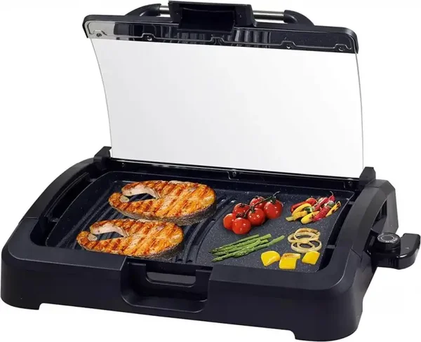 Beper 90.871 Elektrogrill 2200 W mit Glasdeckel – 39 × 29 cm, 5 Temperaturstufen