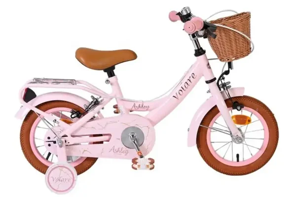 Volare Ashley 12-Zoll Kinderfahrrad Mädchen Rosa – zwei Handbremsen, abnehmbare Stützräder, Frontkorb und geschlossener Kettenschutz