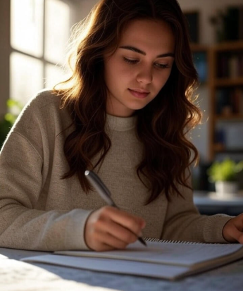 Femail writing a song on a notebook