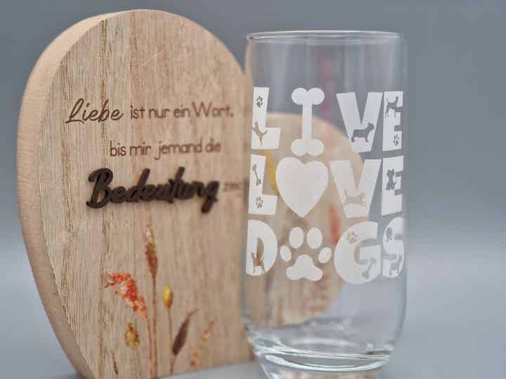 Trinkglas 400 ml – Gravur für Hundeliebhaber – "Live-Love-Dogs"