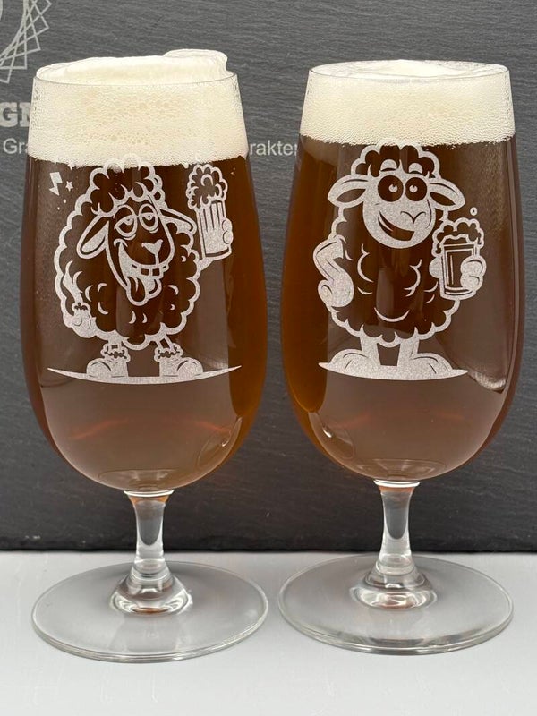 Bierglas-Set 0,5 l – Lustiger Biergenuss mit Schafmotiv (Set 1)