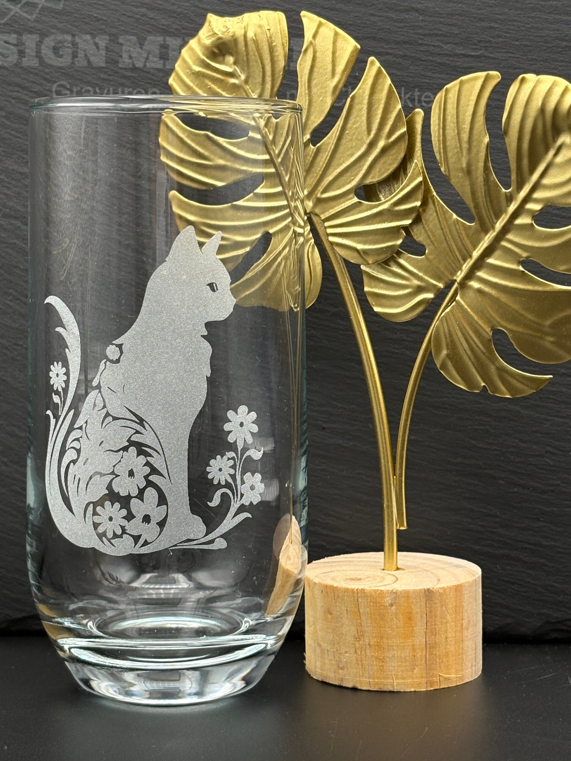 Graviertes Katzenfreunde Trinkglas (optional personalisiert)