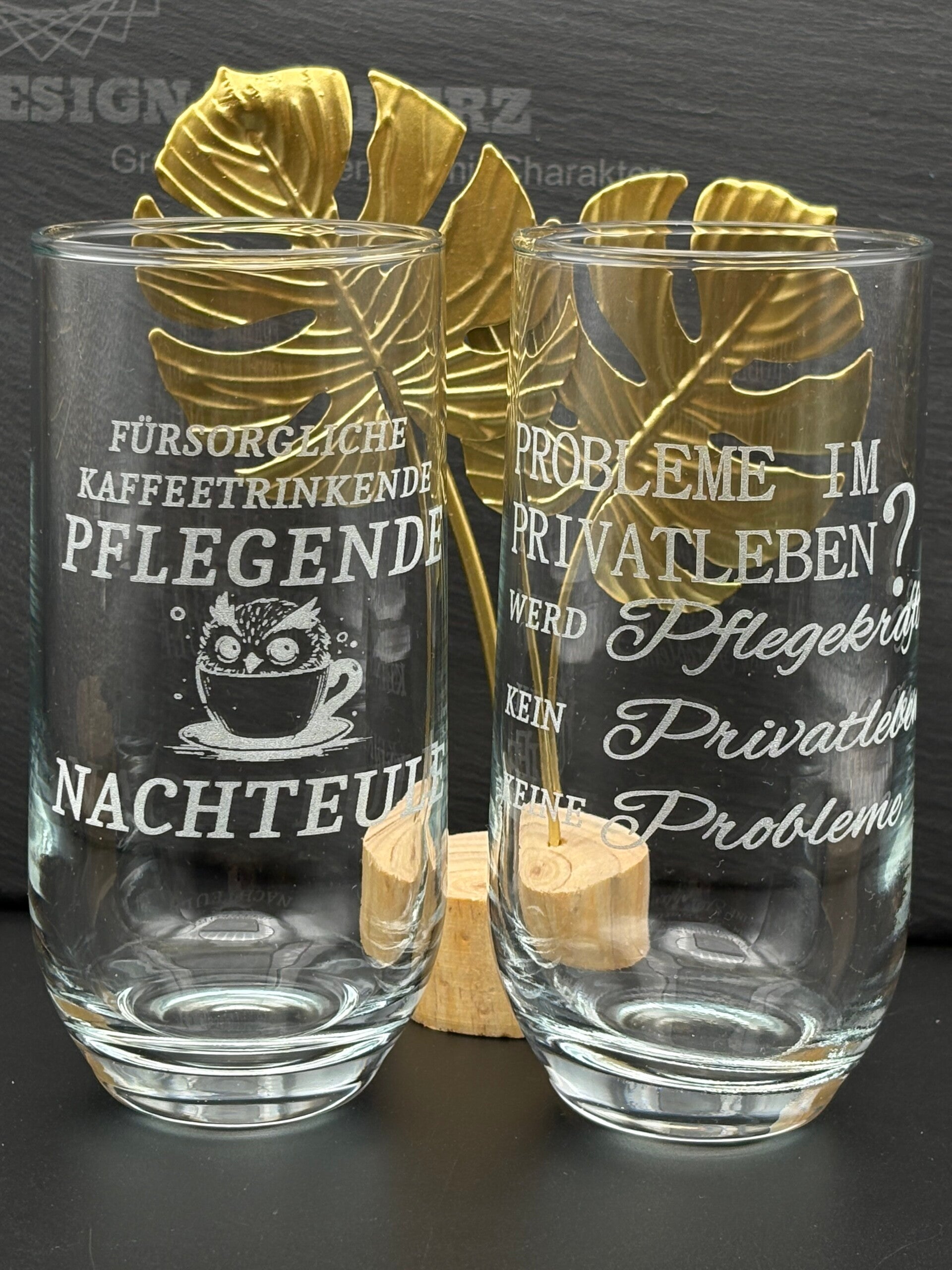 Set aus 2 gravierten Trinkgläsern für Pflegeberufe