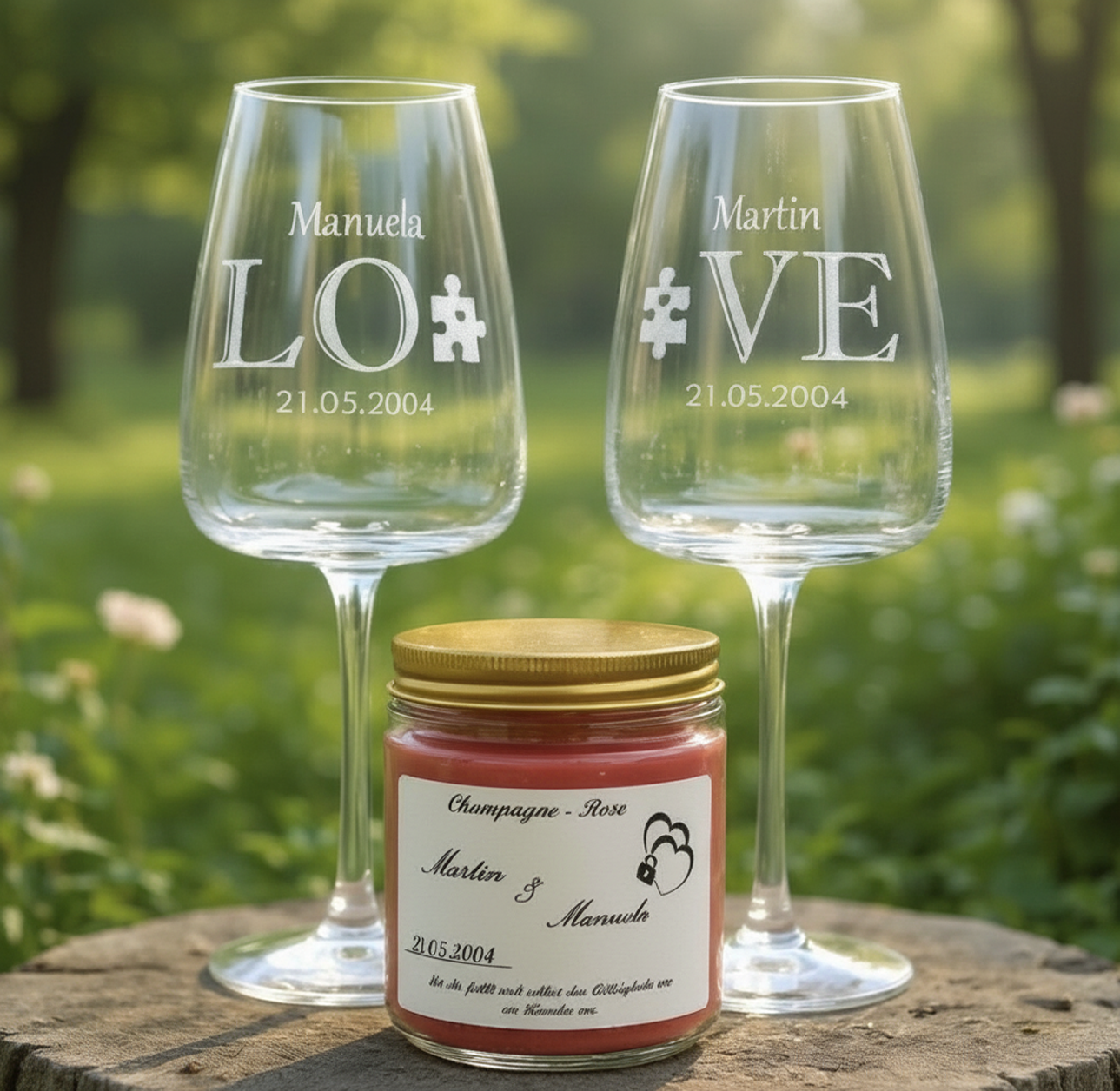 „Liebe, die leuchtet – Personalisierte Gläser & Kerze“