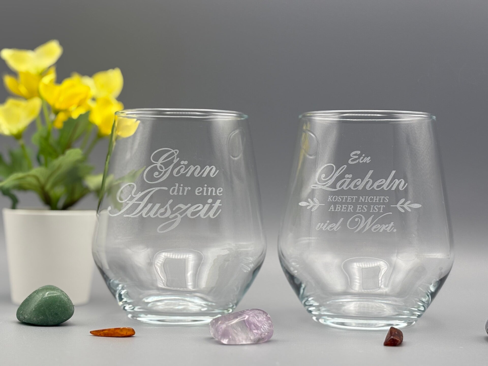 „Wasserglas-Set mit Gravur – Für Momente der Auszeit und ein Lächeln“