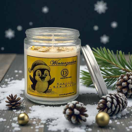 Vanille Rum Brûlée Duftkerze – Winterzauber Edition in Gold