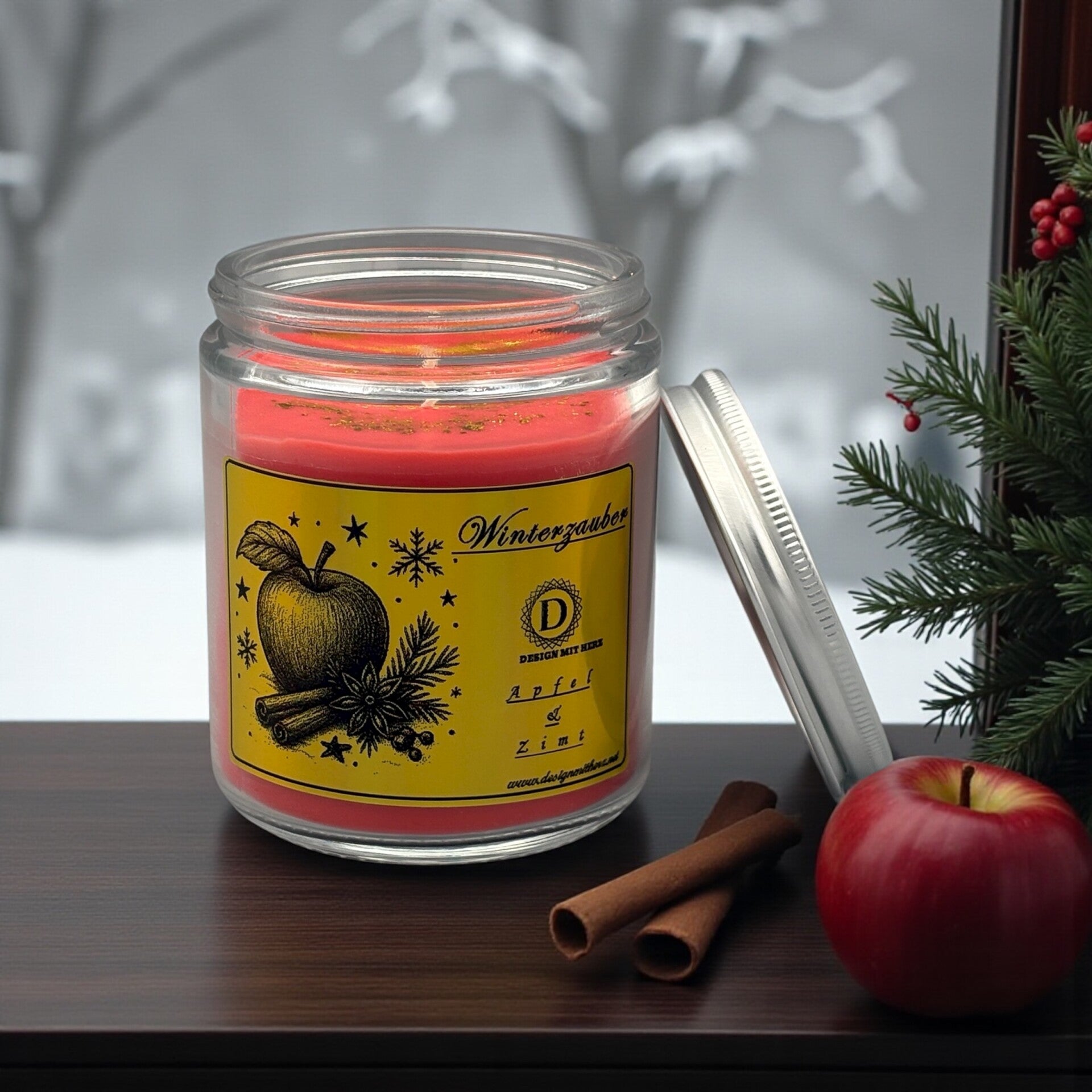 Apfel & Zimt Duftkerze – Winterzauber Edition in Gold