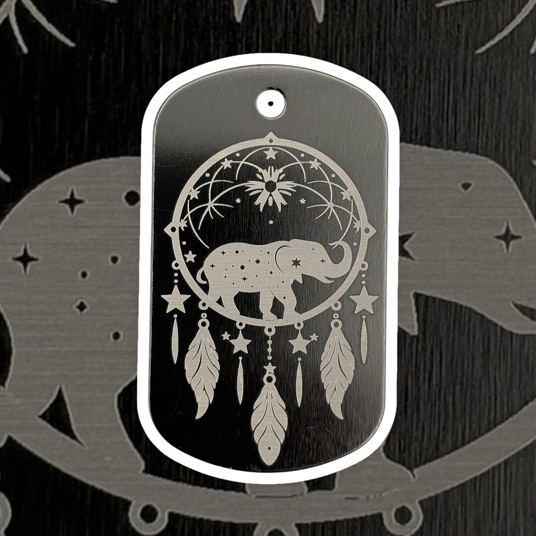 Gravierter Metallschlüsselanhänger „Traumfänger mit Elefant“