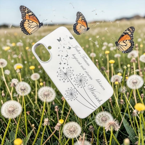 Wunschmoment – iPhone Hülle mit Pusteblume & Schmetterlingen